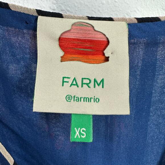 Farm Rio Nature Beauty Blouse Top Women XS Blue Floral V Neck Peplum Chiffon - Picture 4 of 6